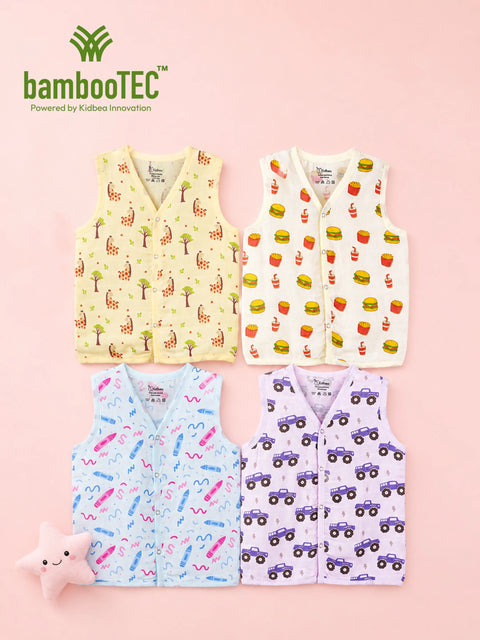 BambooTEC™ Bamboo Muslin Baby Jhabla Pack of 4 – Giraffe, Fast Food, Crayon & Monster Truck Prints