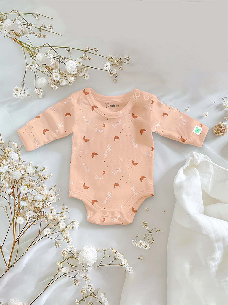 Premium Unisex 100% Bamboo Ultra-Soft fabric Pack of 3 Onesies with Beautiful Prints  - Grey, Orange & Off White