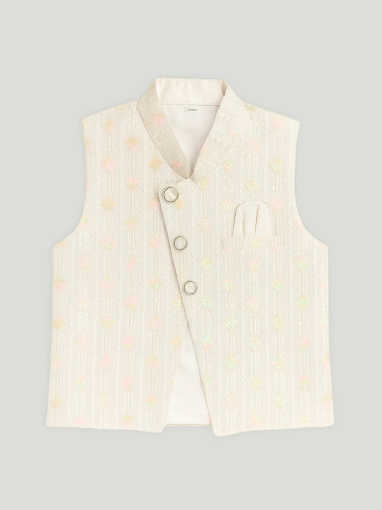 Boys Ethnic Wear Set | Kurta Pajama with Stylish Nehru Jacket | Festive Traditional Outfit for Kids | White