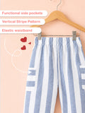Girls Cotton Striped Peplum Top & Wide Leg Pants Co-ord Set - Blue & White