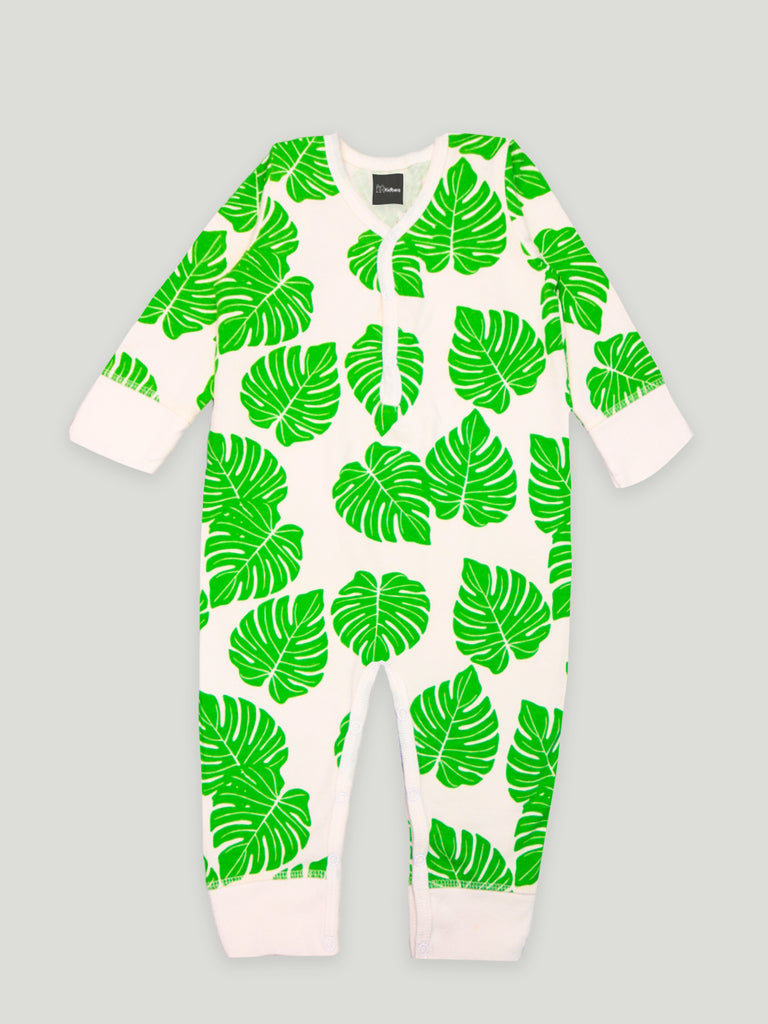 Kidbea 100% Organic Cotton Romper Bodysuit Jumpsuit Combo 2 Designs Color leaf and star Printed