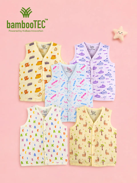 BambooTEC™ Bamboo Muslin Baby Jhabla Pack of 5 – Travel, Submarine, Crayon, Alphabet & Giraffe Prints