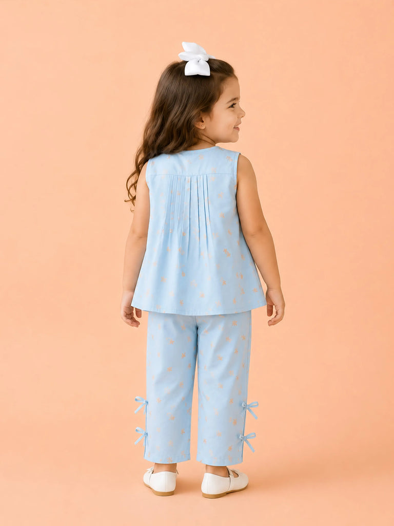 Light Organic Cotton Sky Blue Printed Top & Pant Co-ord Set