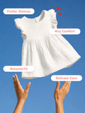 Organic Cotton Girls Flutter Sleeve A-Line Dress - White