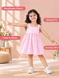 Girls Cotton Frock – Light Pink Sleeveless Flared Dress with Waist Tie