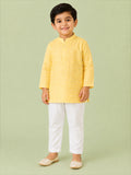 Boys Yellow Kurta & White Pajama Set – Traditional Ethnic Festive Wear