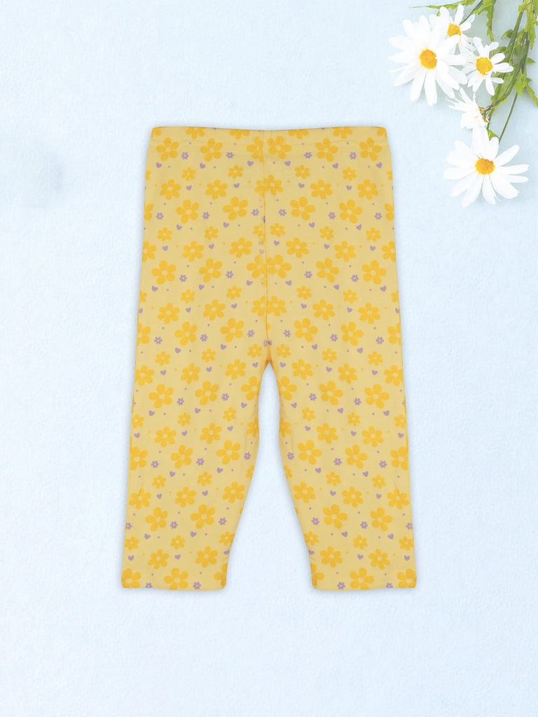 Organic Cotton Unisex Baby Co-ord Set – Soft Breathable Yellow Flower  Print Full Sleeve T-shirt & Pyjama for Infants