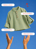 Organic Cotton Boys Mandarin Collar Full Sleeve Shirt - Sage Green