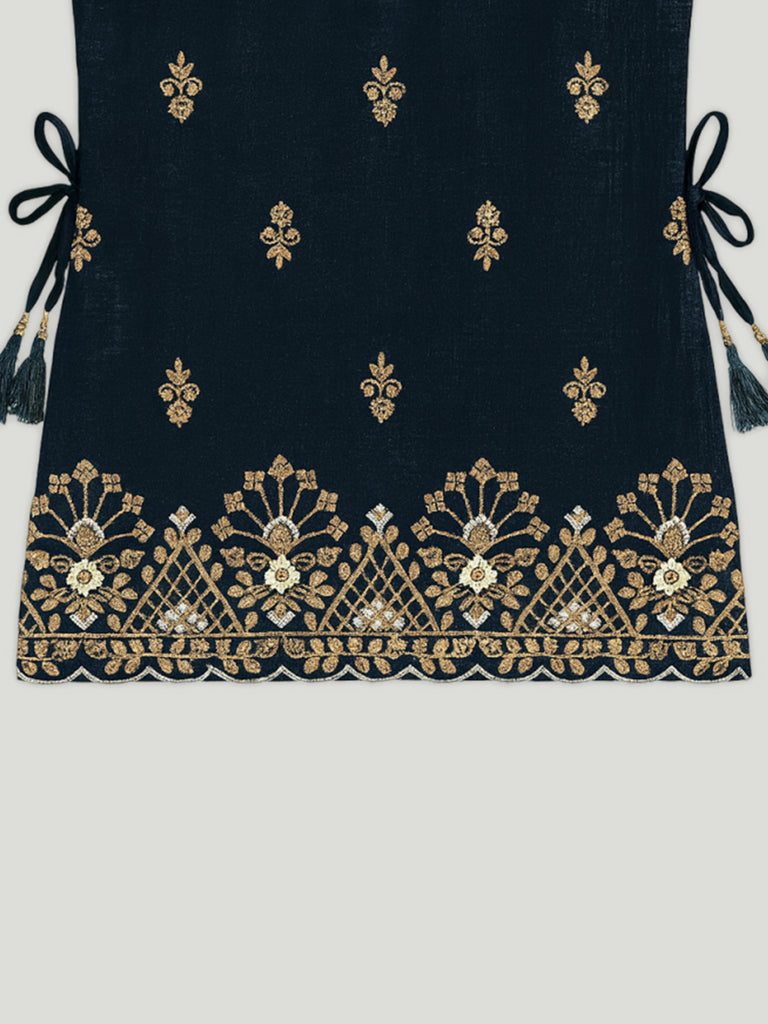 Kidbea Girls Indian Ethnic Suit Set | Kurti, Sharara Pants & Dupatta | Navy Blue