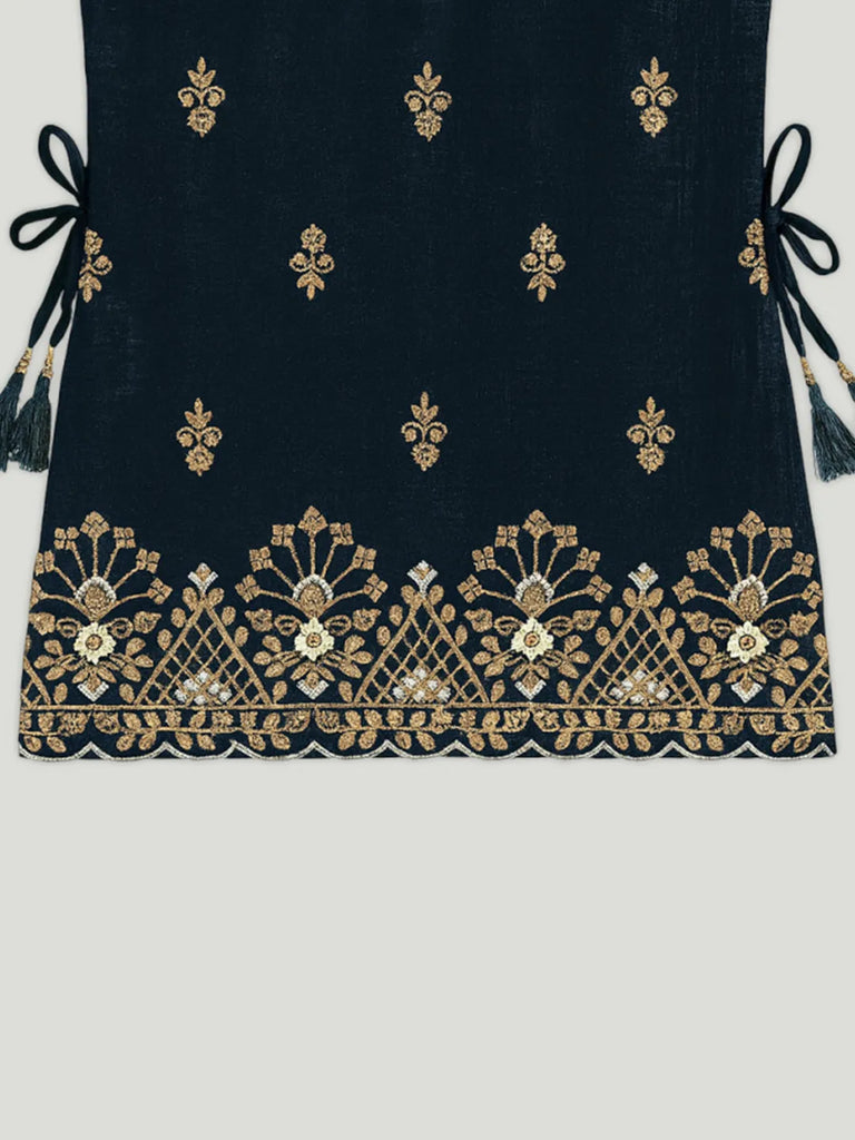 Girls Indian Ethnic Suit Set | Kurti, palazzo & Dupatta | Navy Blue