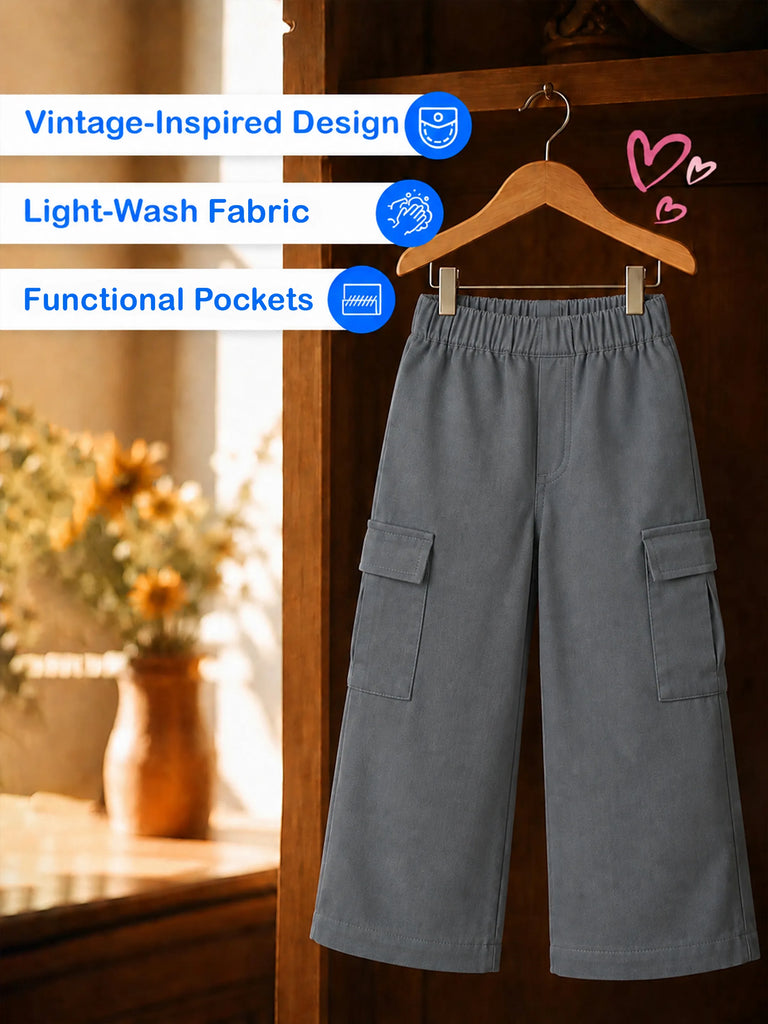 Unisex Grey Cotton Kids Cargo Pants – Comfortable Everyday Bottomwear