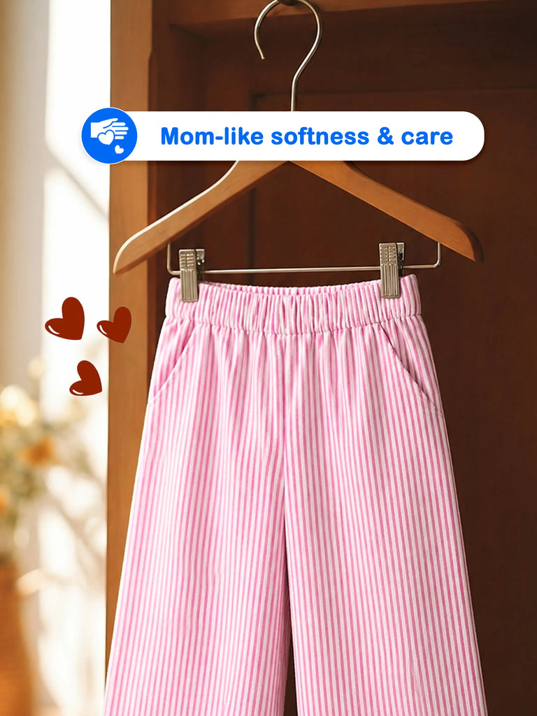 Girls Pink Striped Co-Ord Set | 100% Organic Cotton