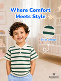 Boys Bamboo Fabric Green Striped Polo T-Shirt