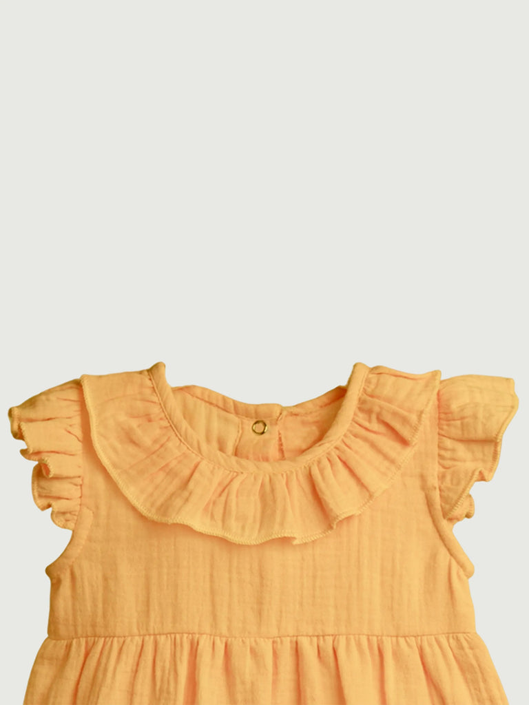 Light  Organic cotton  Charming Mustard Yellow Girls Frock | Mustard Yellow