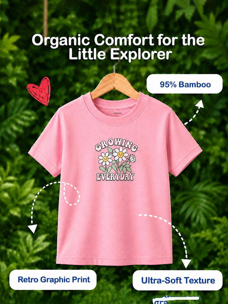 Bamboo Fabric Girls Half Sleeve T-Shirt Pack of 2 – Growing Everyday & Girls Rule Graphic Print Soft Summer Tee Set