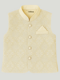 Kidbea Boys Kurta Pajama with Elegant Embroidered Jacket | Ethnic Set for Weddings & Festivals | Cream