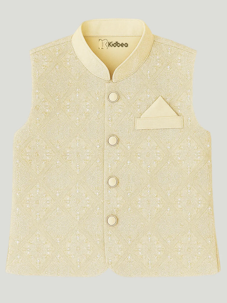 Boys Kurta Pajama with Elegant Embroidered Jacket | Ethnic Set for Weddings & Festivals | Cream