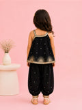 Girls Black Ethnic Crop Top & Dhoti Pants Set – Gold Embroidered Festive Wear