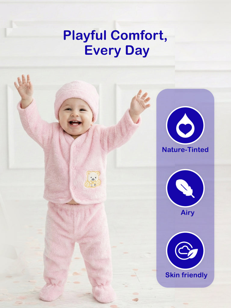 Unisex Baby Winter Wear – Pack of 5 Cozy Set with Cardigan, Pants, Footed Pants, Cap & Bib