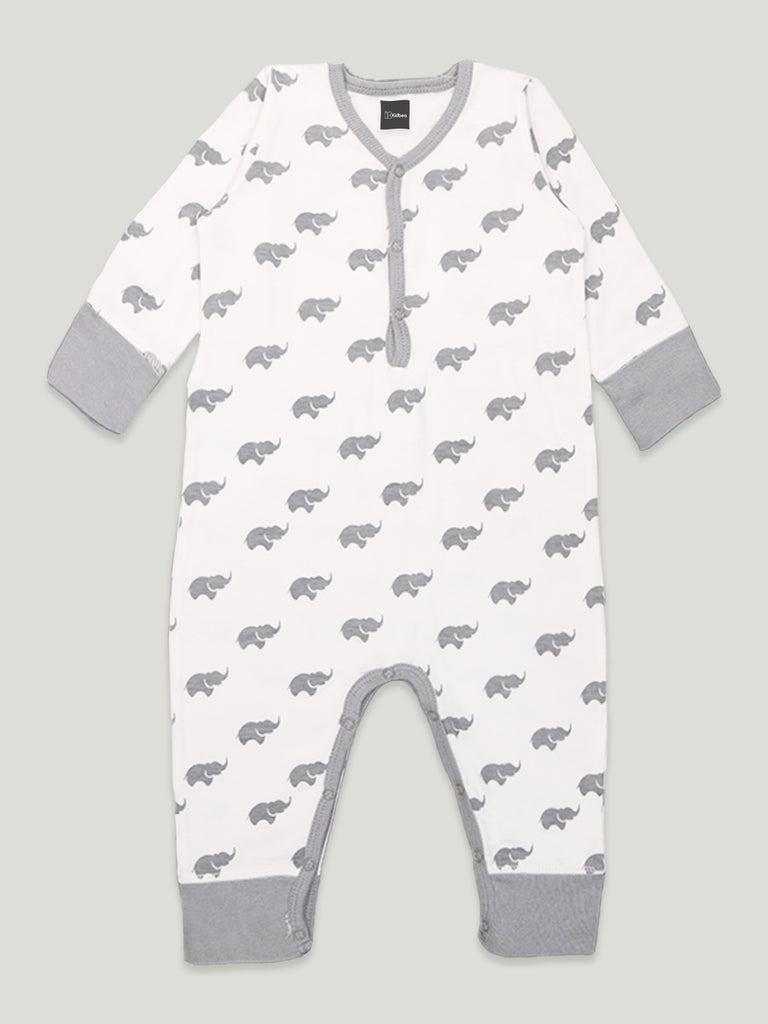 Kidbea 100% Organic Cotton Romper Bodysuit Jumpsuit Combo 2 Designs Color star and elephant Printed 9-12 Month