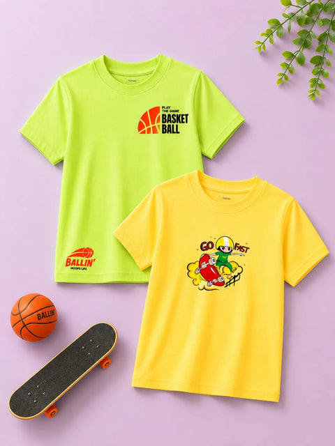 Bamboo Fabric Unisex Kids Half Sleeve T-Shirt Pack of 2 – Sports & Skateboard Graphic Print Tee