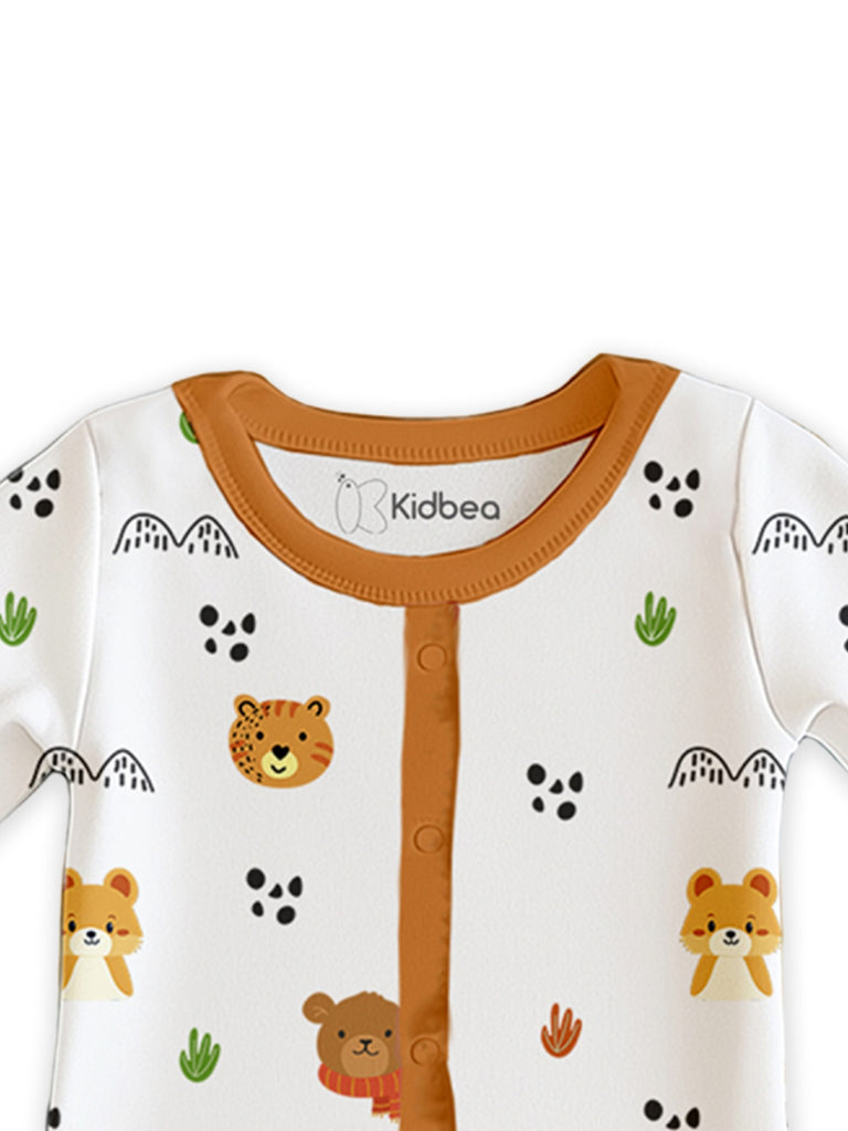 100% Organic Cotton Baby Rompers/Bodysuits – Set of 4 with Bear, Animal, Tiger & Heart Patterns