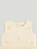 Kidbea Baby Girl Party/Birthday Dress | Sleeveless Stylish Frock with White Heart Embroidery & Tulle Layer | Ideal for Toddlers & Infants Cream