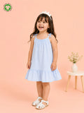 Organic Cotton Girls Sleeveless Summer Dress with Ruffle Hem - Sky Blue