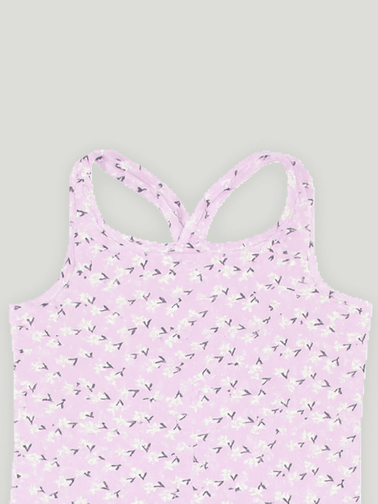 Girls Floral Print Sleeveless Tank Top and Elastic Waist Shorts Clothing Set | Purple