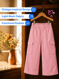 Girls Pink Cotton Cargo Pants – Comfortable & Stylish Everyday Bottomwear