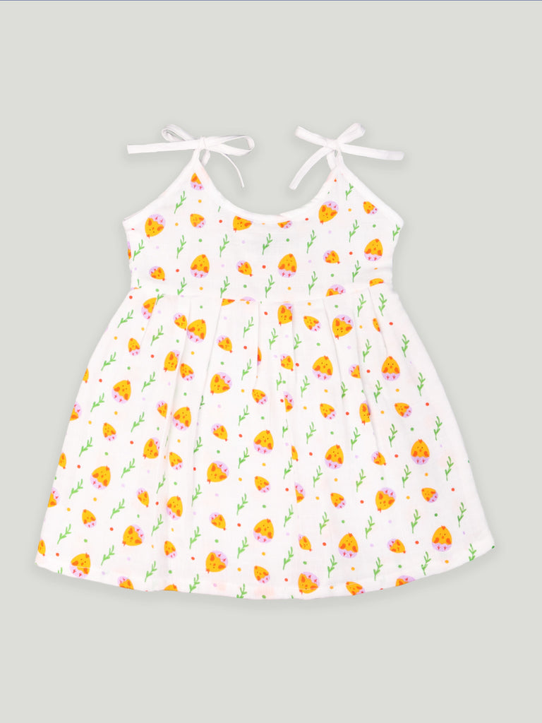 Kidbea Extra Soft Muslin Cotton Fabric Baby Girls Frock | Pack of 3 | Tiger, Cute Chick and Butterfly Print May Vary