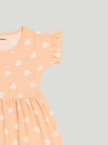 Kidbea Girls Cotton Frock | Heart Printed Dress for Summer | Ruffle Sleeves | Pink