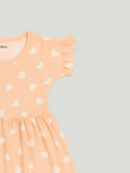 Kidbea Girls Cotton Frock | Heart Printed Dress for Summer | Ruffle Sleeves | Pink
