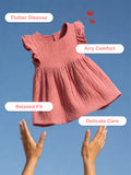 Organic Cotton Girls Flutter Sleeve A-Line Dress - Dusty Rose