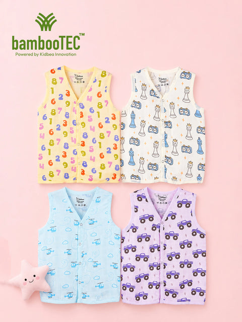 BambooTEC™ Bamboo Muslin Baby Jhabla Pack of 4 – Numbers, Chess, Helicopter & Monster Truck Prints