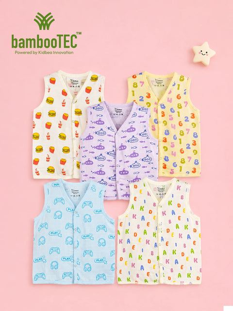 BambooTEC™ Bamboo Muslin Baby Jhabla Pack of 5 – Fast Food, Numbers, Submarine, Gaming & Alphabet Prints