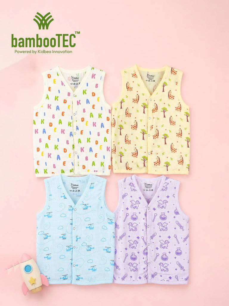 BambooTEC™ Bamboo Muslin Baby Jhabla Pack of 4 – Alphabet, Giraffe, Helicopter & Magic Prints