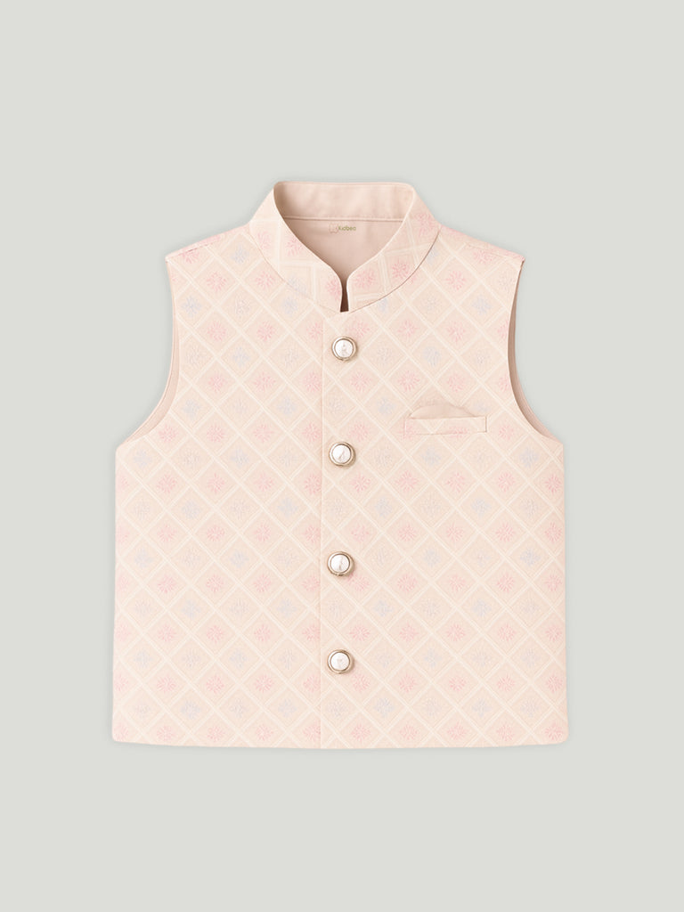 Kidbea Boys Kurta Pajama with Designer Nehru Jacket | Ethnic Wear Set for Festivals & Weddings | Pink