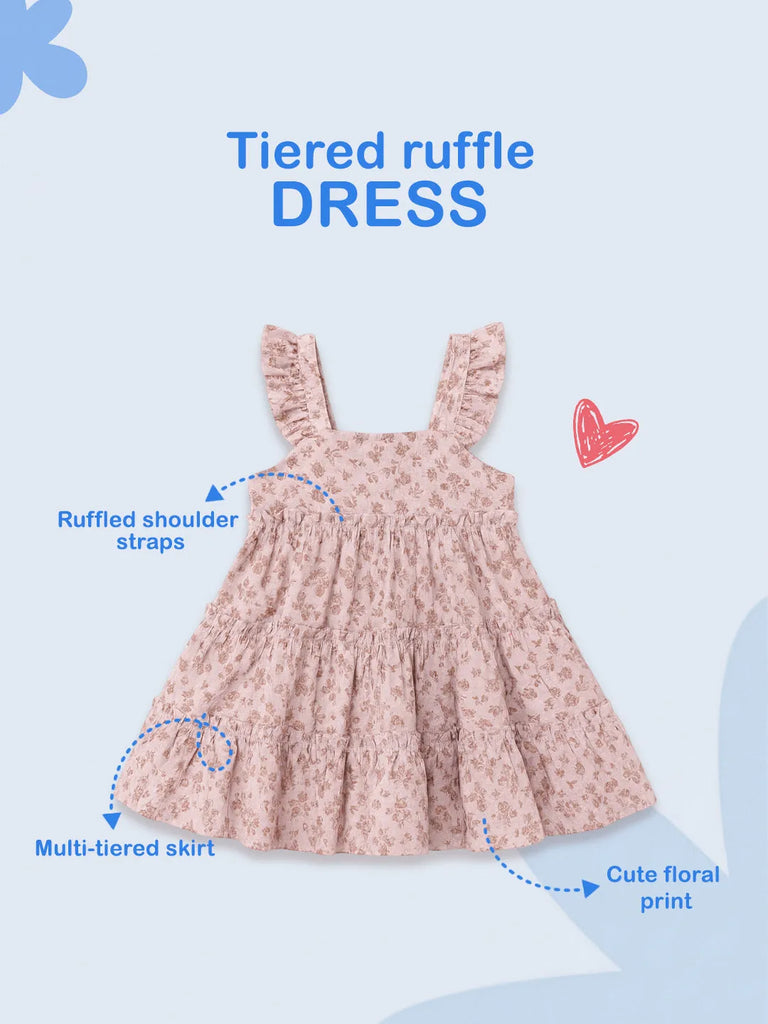 Girls Sleeveless Ruffle Floral Dress | Organic Cotton Summer Frock