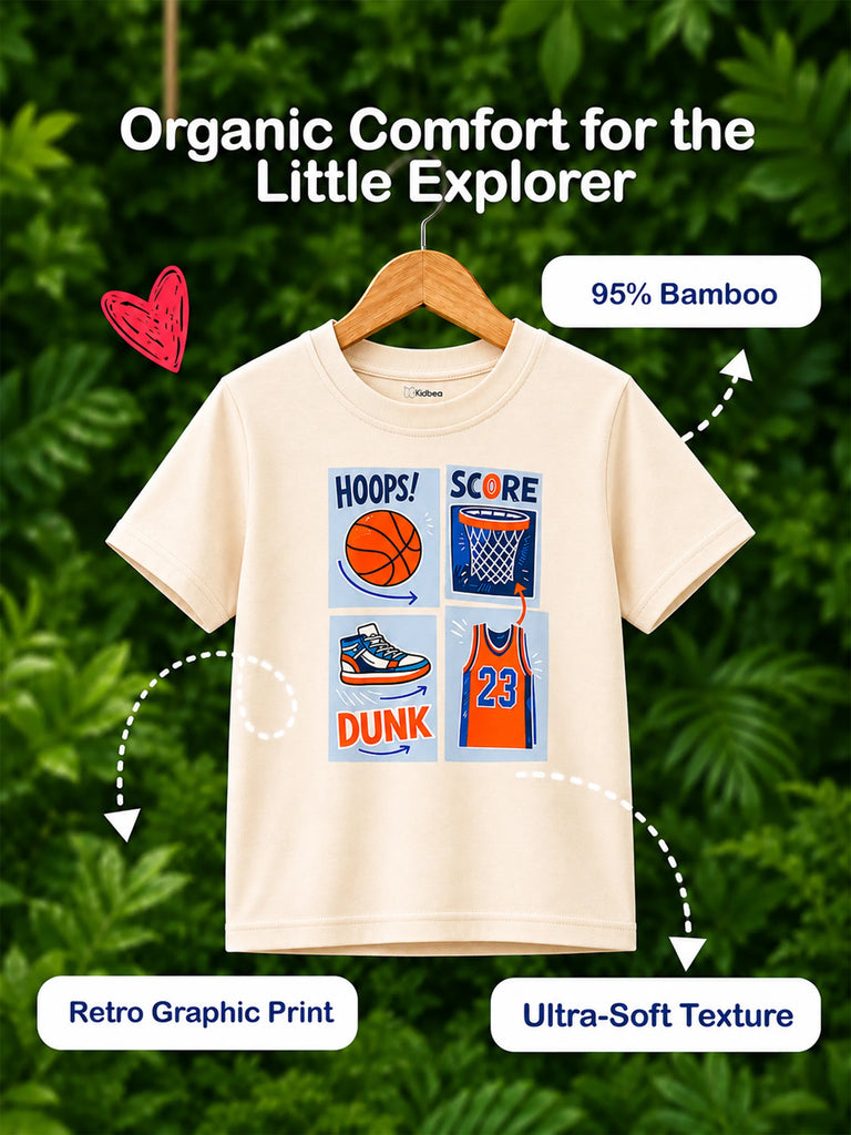 Bamboo Fabric Unisex Kids Half Sleeve T-Shirt Pack of 2 – Soft Breathable Basketball & Skateboard Graphic Print Tee