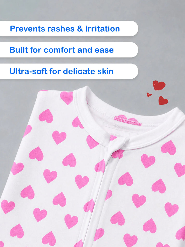 Organic cotton Heart Print Romper/Bodysuit - Pink