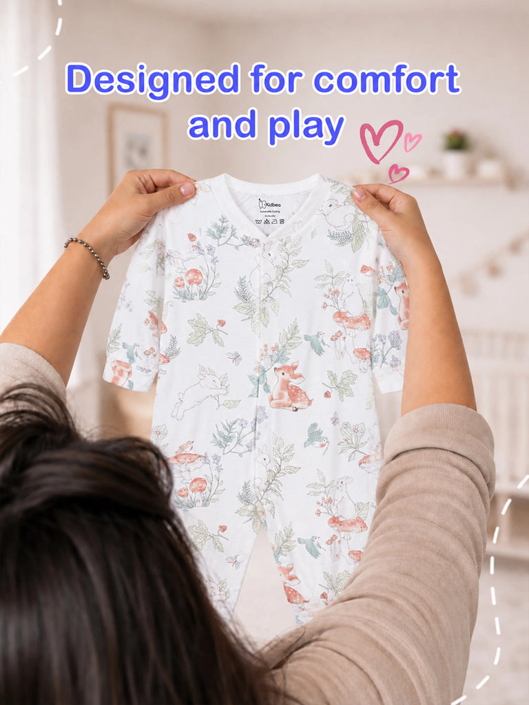 BambooTEC™ Unisex Bamboo Baby Romper – Woodland Friends Print