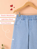 Girls Wide Leg Denim Pants - Light Blue