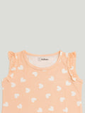 Kidbea Girls Heart Print Clothing Set | Soft Sleeveless Top with Ruffle Sleeves and Elastic Waist Shorts | Peach