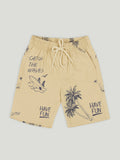 Kidbea Boys Beach Theme Co-Ord Set | Summer Cotton T-Shirt and Shorts for Boys | Beige
