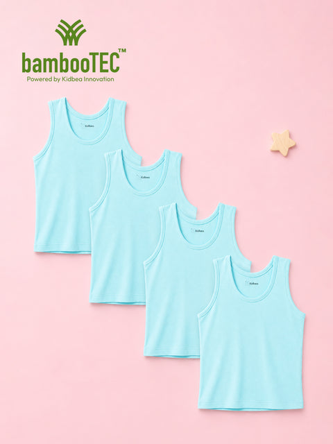 BambooTEC™ Bamboo Kids Vest Pack of 4 – Sky Blue Sleeveless Vests