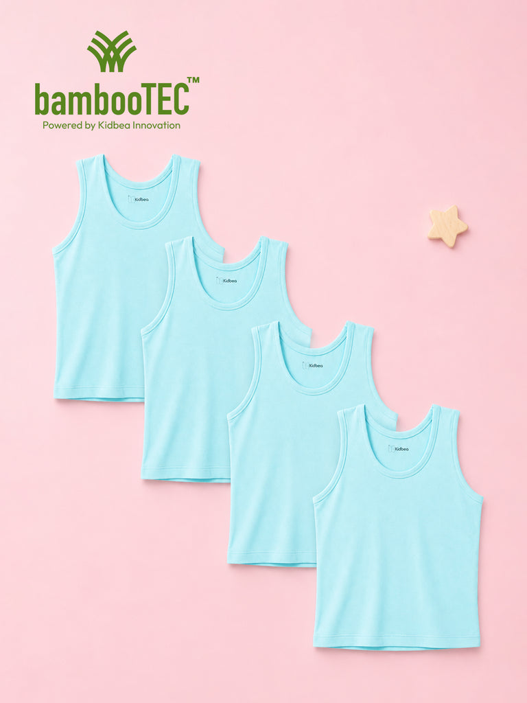 BambooTEC™ Bamboo Kids Vest Pack of 4 – Sky Blue Sleeveless Vests