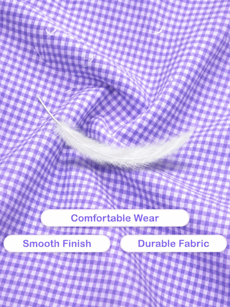 Girls Cotton Gingham Frock – Lavender Check Dress with White Bow Details