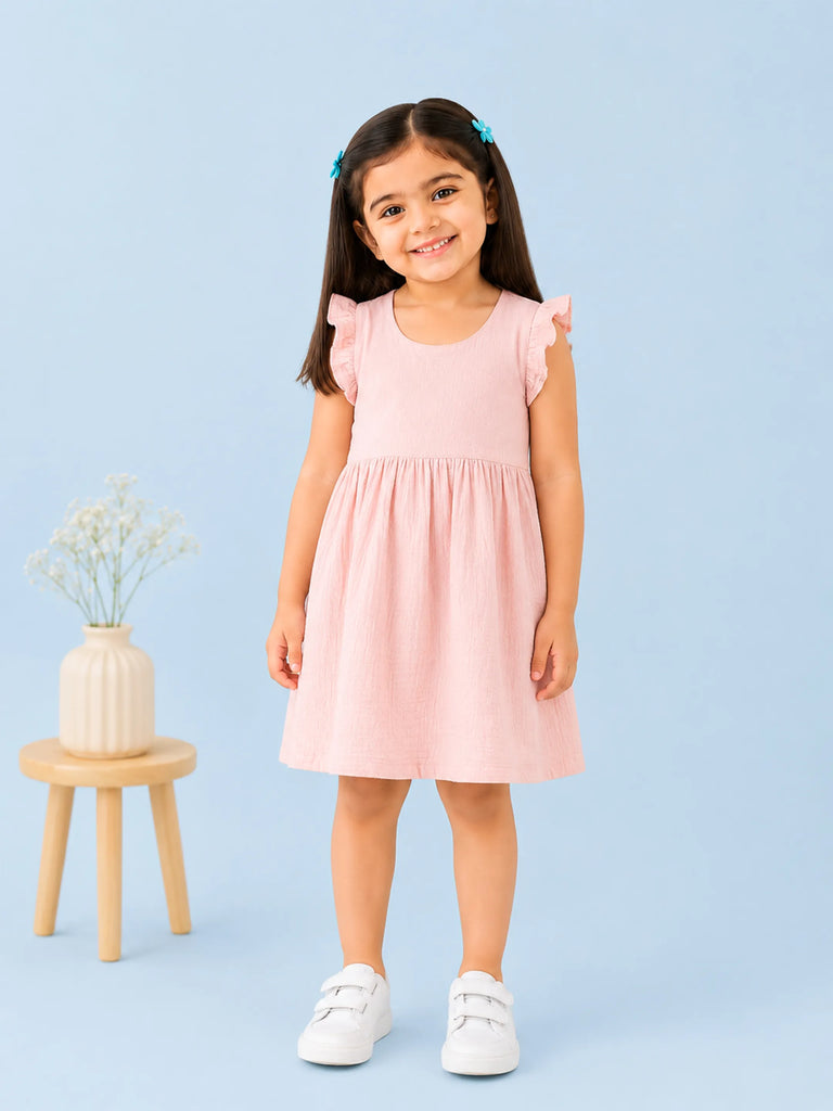 Organic Cotton Girls Frock Pack of 2 – White & Light Pink Ruffle Frocks