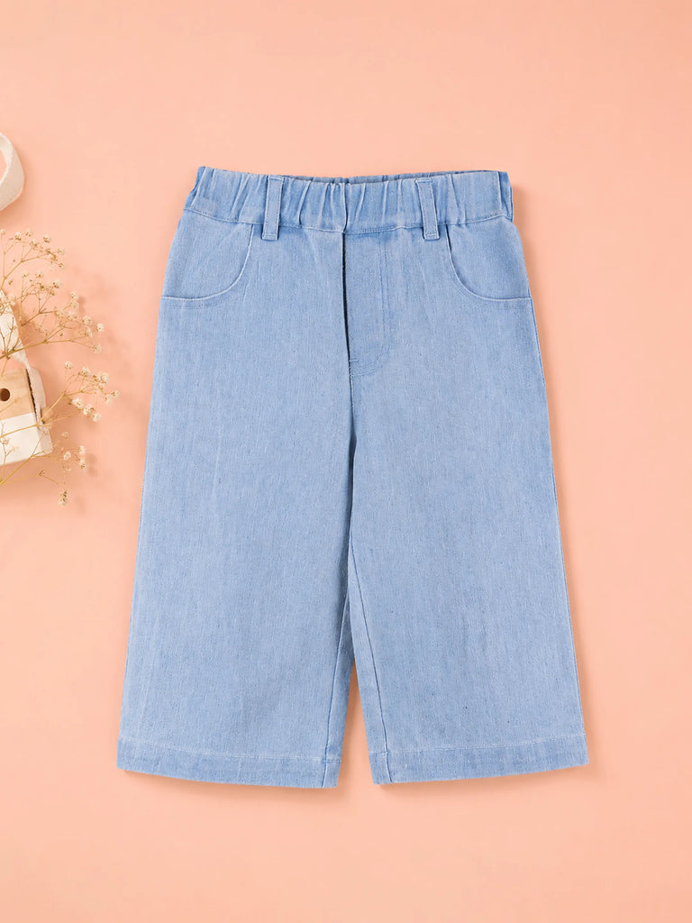 Girls Wide Leg Denim Pants - Light Blue